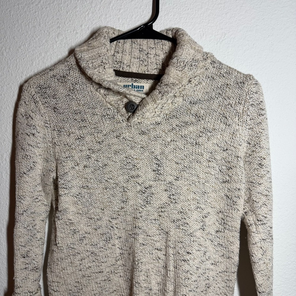 Urban Pipeline Sweater Boys‎ Small Cream Speckled Tight Knit Ribbed Shawl Collar - Picture 2 of 10